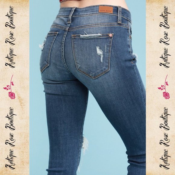 Judy Blue Green/Blue Plaid Patch Skinny Jeans - Picture 5 of 8